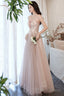 Pink Off The Shoulder Lace Prom Dress, A-Line Prom Dresses