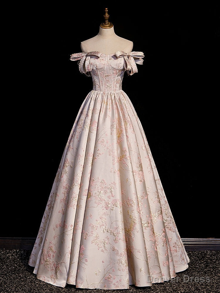 Pink Off the Shoulder Print Prom Dresses Main image