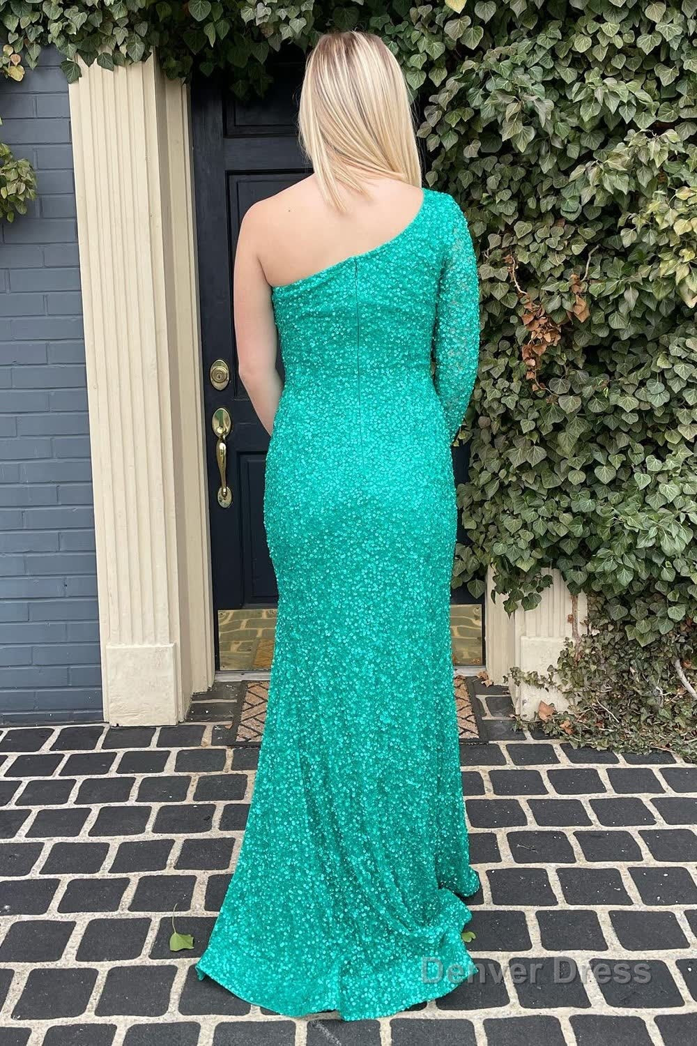 Pink One Shoulder Sequined Prom Dresses