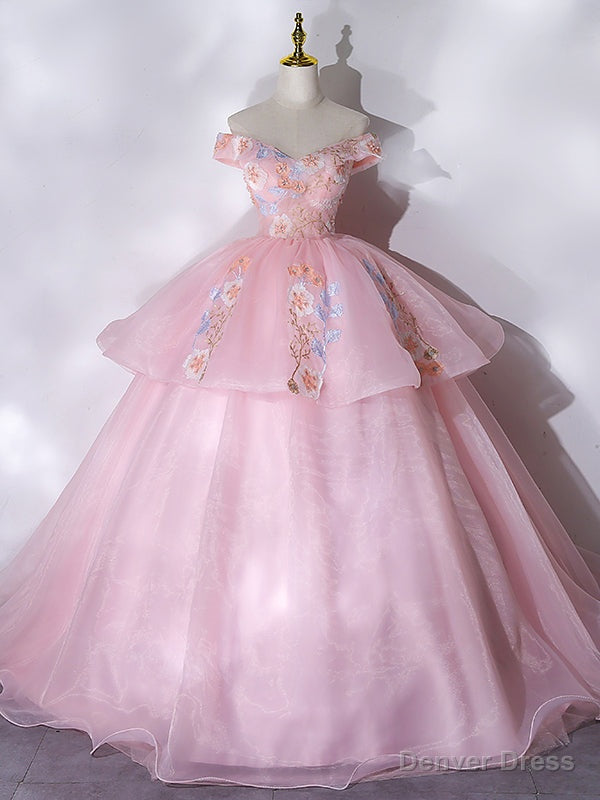 Pink Organza Off the Shoulder Embroidery Beading Quinceanera Dresses Main image