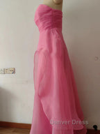 Pink Prom Dress Tulle Prom Gowns Strapless Ruffles A Line Simple Prom Dresses For Teens