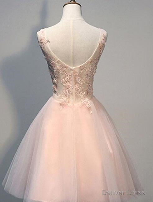 Pink Prom Dress Short With Lace Appliques A Line Tulle Prom Wear Secondary image