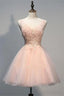 Pink Prom Dress Short With Lace Appliques A Line Tulle Prom Wear
