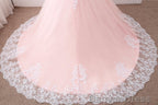 Pink Puffy Ball Gowns Princess Sweetheart Tulle Prom Dresses With White Lace, Pink Sweet 16 Gowns