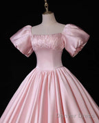 Pink Puffy Sleeve Ball Gowns Dresses