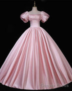 Pink Puffy Sleeve Ball Gowns Dresses