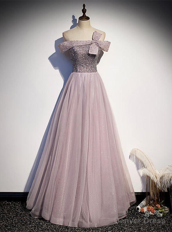 Pink Purple Tulle Sequins Beading Prom Dresses Main image