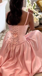 Pink Retro Elegant A-Line Spaghetti Strap Satin Long Prom Dress Birthday Prom Dress Bridesmaid Dresses