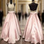 Pink Round Neck Sequin Long Prom Gown, Pink Evening Dresses For Teens