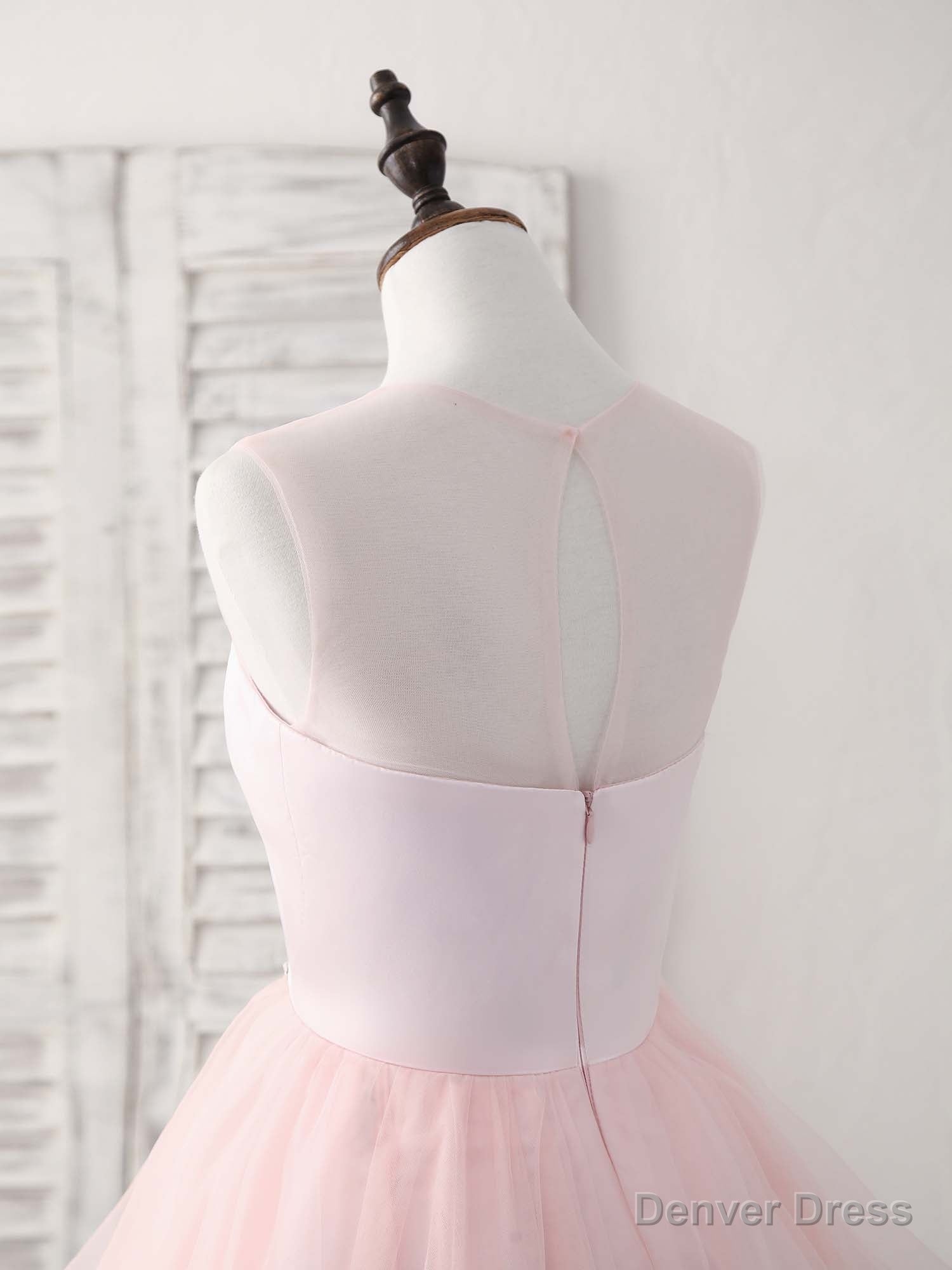 Pink Round Neck Tulle Pink Short Prom Dress Pink Homecoming Dresses