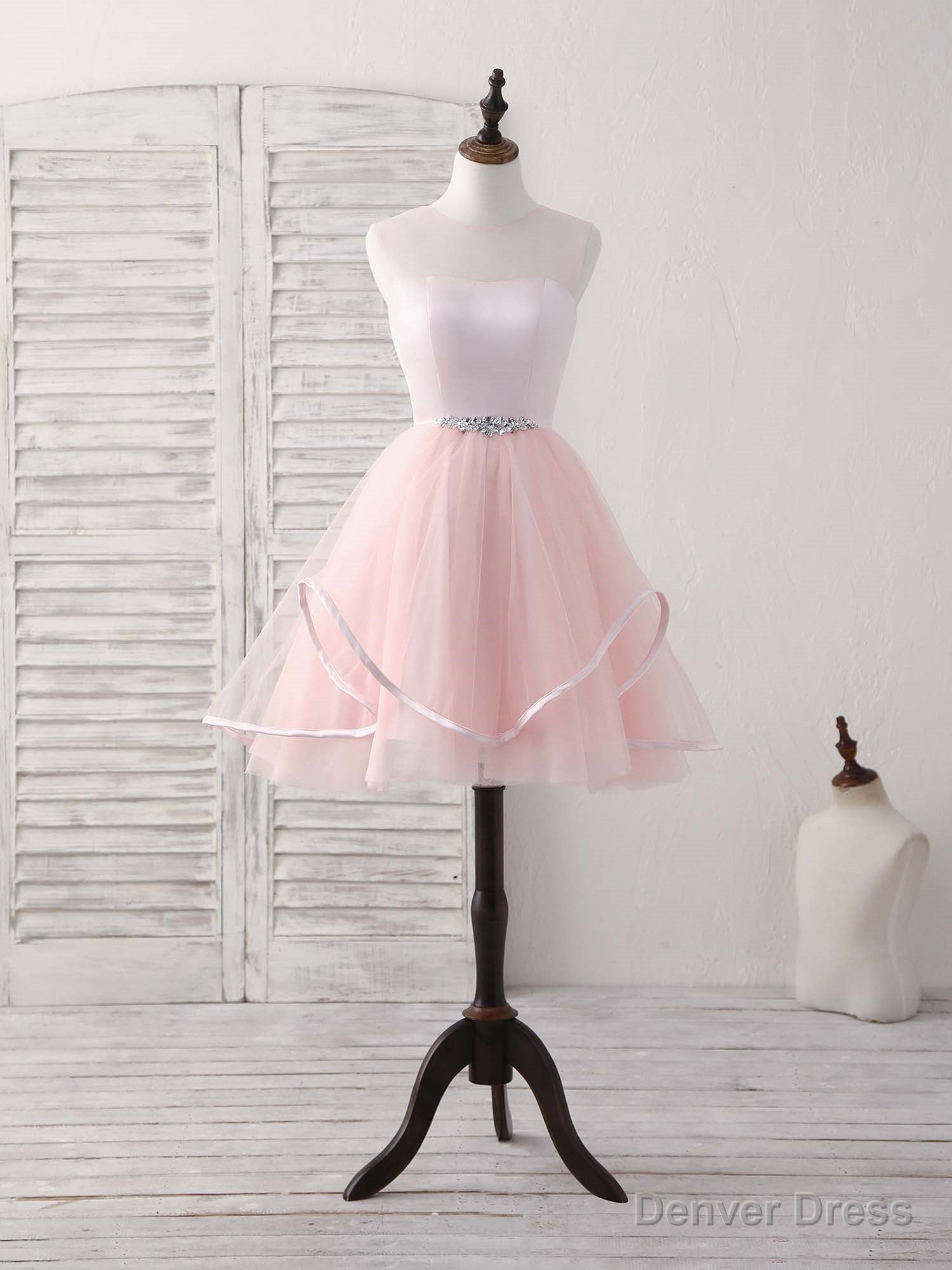 Pink Round Neck Tulle Pink Short Prom Dress Pink Homecoming Dress Main image