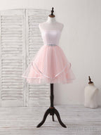 Pink Round Neck Tulle Pink Short Prom Dress Pink Homecoming Dresses