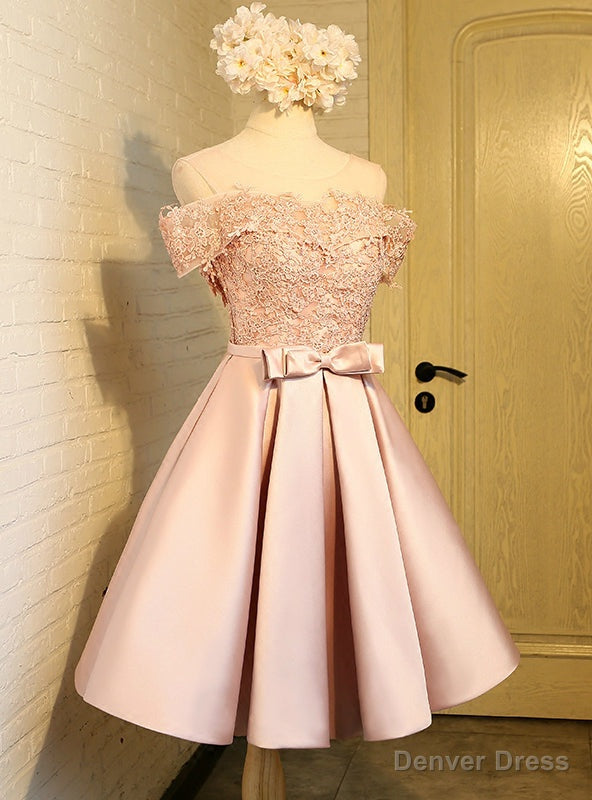 Pink Satin Appliques With Bow Homecoming Dress Main image