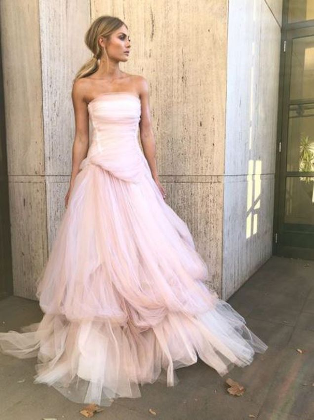 Light Pink Tulle Long Prom Dress, Pink Tulle Prom Dresses Secondary image