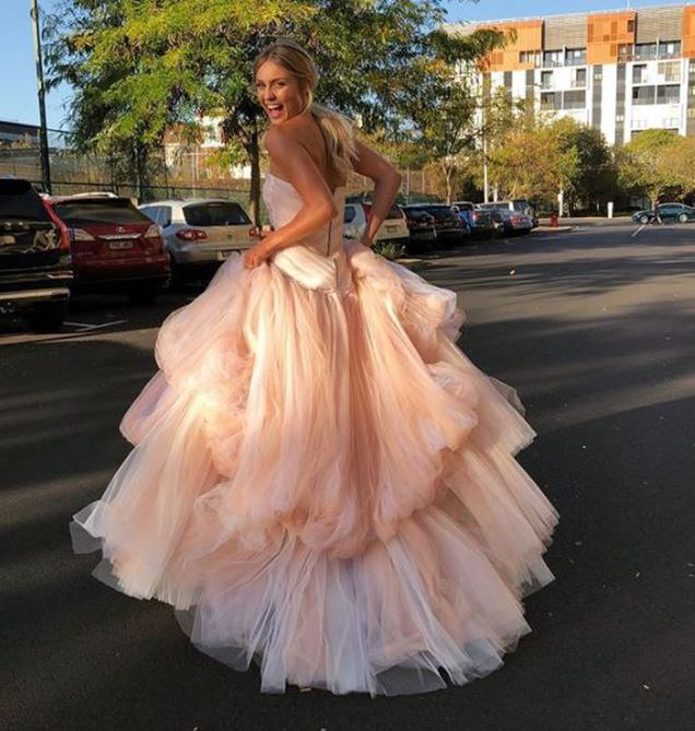 Light Pink Tulle Long Prom Dress, Pink Tulle Prom Dresses