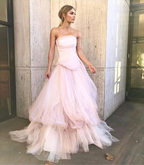 Light Pink Tulle Long Prom Dress, Pink Tulle Prom Dresses
