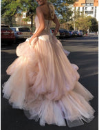 Light Pink Tulle Long Prom Dress, Pink Tulle Prom Dresses