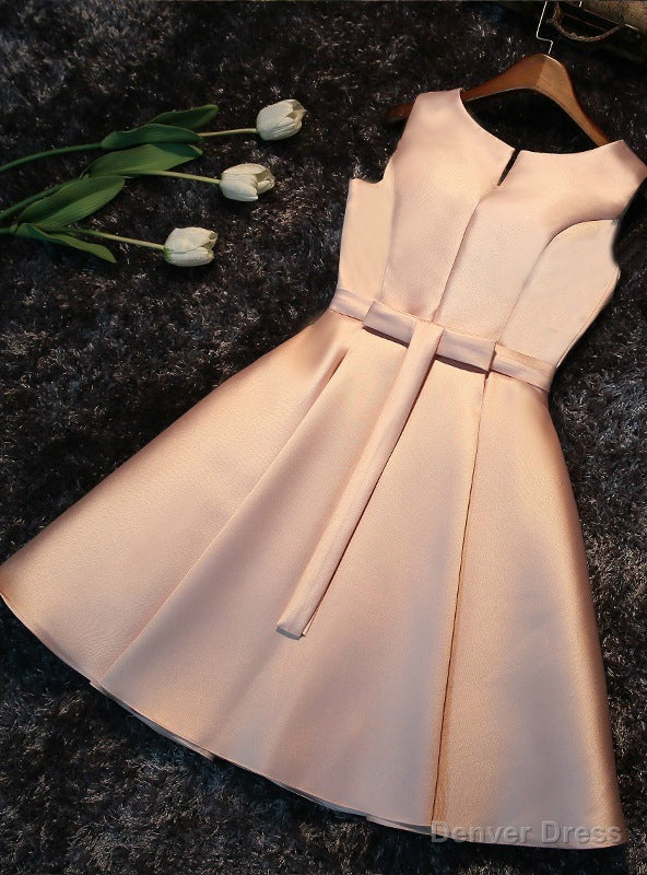 Pink Satin Bow Homecoming Dresses Main image