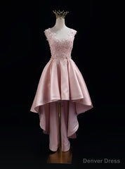 Pink Satin  Lace Prom Dress