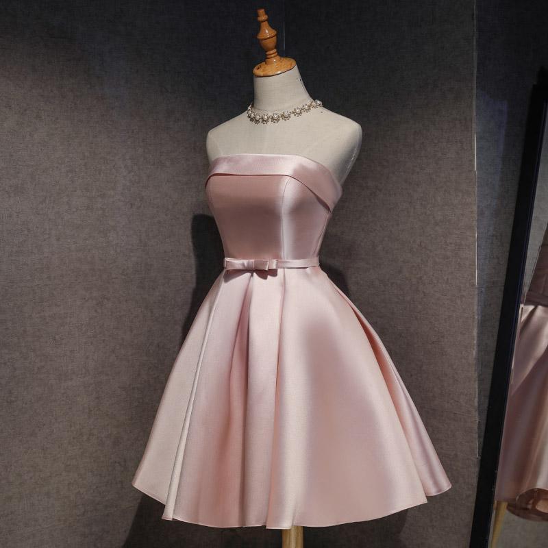 Pink Off The Shoulder Satin Homecoming Dresses