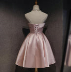 Pink Off The Shoulder Satin Homecoming Dresses