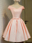 Pink Satin Knee Length Prom Dress , Homecoming Dresses