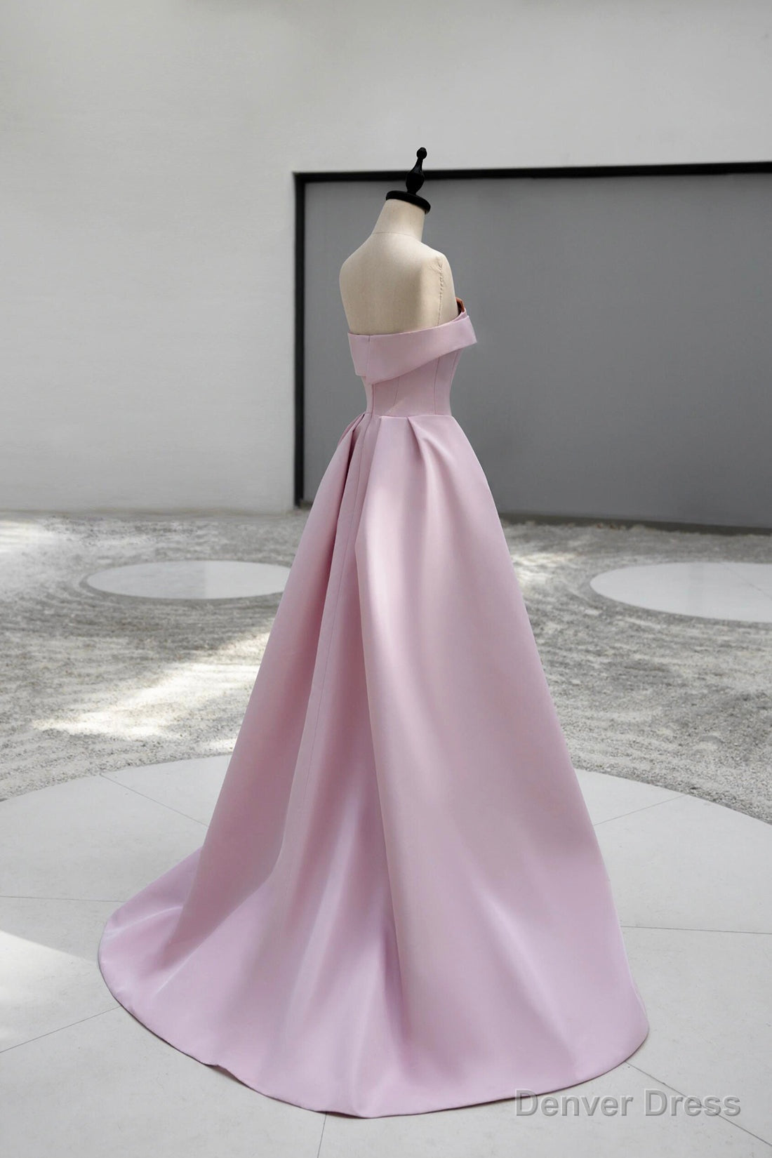 Pink Satin Long A Line Prom Dress, Pink Strapless Prom Dresses