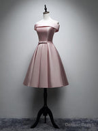Pink Satin Off Shoulder Lace up Prom Dress, Pink Prom Dresses