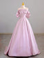 Pink Satin Off the Shoulder Beading Prom Dresses