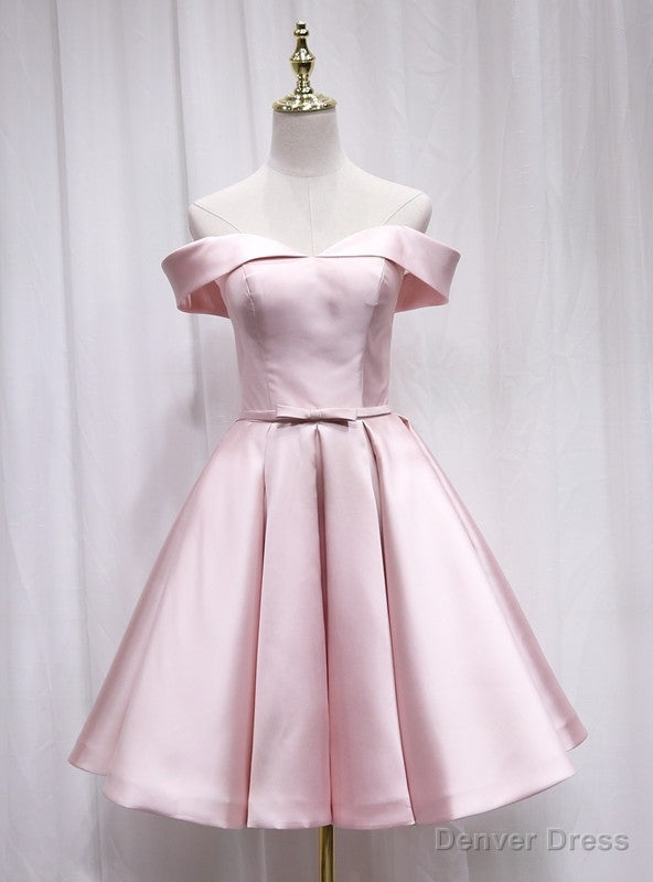 Pink Satin Off the Shoulder Homecoming Dress Main image