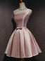 Pink Satin One Shoulder Homecoming Dress, Knee Length Prom Dresses