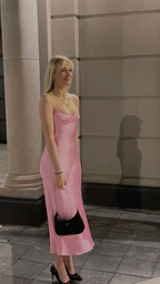 Pink Satin Prom Dress Long Prom Dress