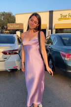 Pink Satin Prom Dress Long Prom Dress