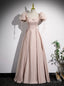 Pink Satin Puff Sleeve Prom Dresses