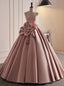 Pink Satin Strapless Flower Prom Dresses