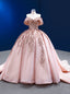 Pink Satin Tulle Off the Shoulder Beading Sequins Prom Dresses