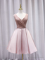 Pink Satin V Neck Pleats Homecoming Dresses