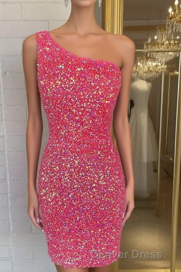 Pink Sequin One Shoulder Cutout Homecoming Dresses Gala Dresses Short Main image