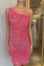 Pink Sequin One Shoulder Cutout Homecoming Dresses Gala Dresses Short