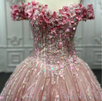 Pink Sequined Off the Shoulder Quinceaera Dress