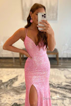 Pink Sequins Mermaid Prom Dresses