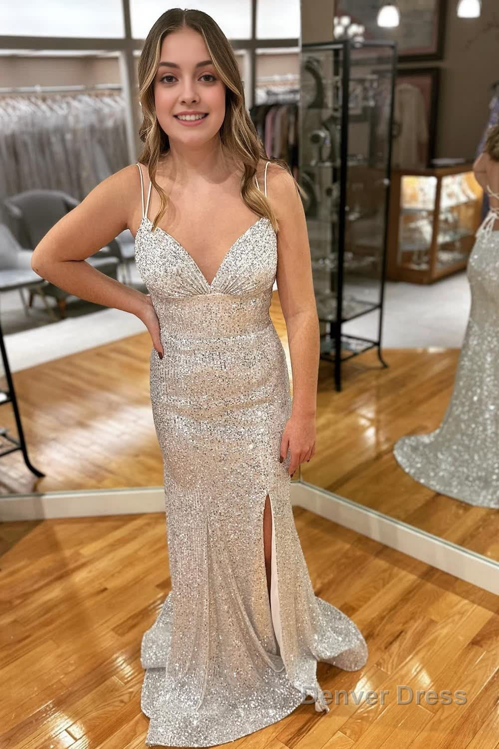 Pink Sequins Mermaid Prom Dresses