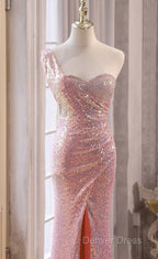 Pink Sequins Mermaid Sweetheart Long Prom Dresses, Pink Sequins Evening Dresses