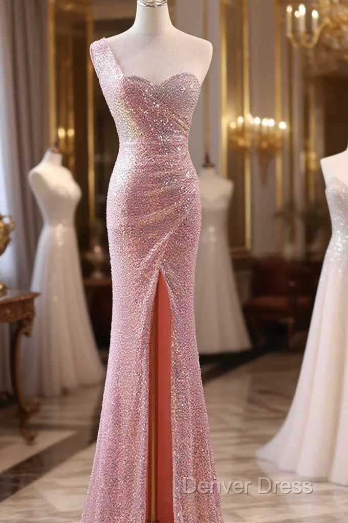 Pink Sequins Mermaid Sweetheart Long Prom Dresses, Pink Sequins Evening Dresses Main image