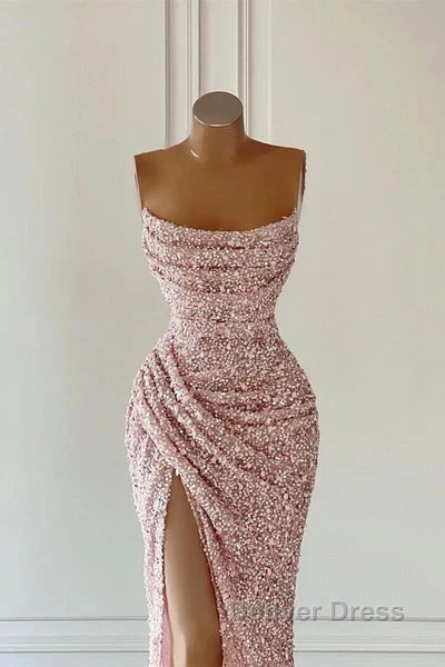 Pink Sequins Sleeveless Prom Dresses With Split Secondary image