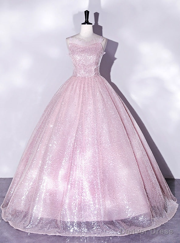 Pink Sequins Spaghetti Straps Quinceanera Dresses