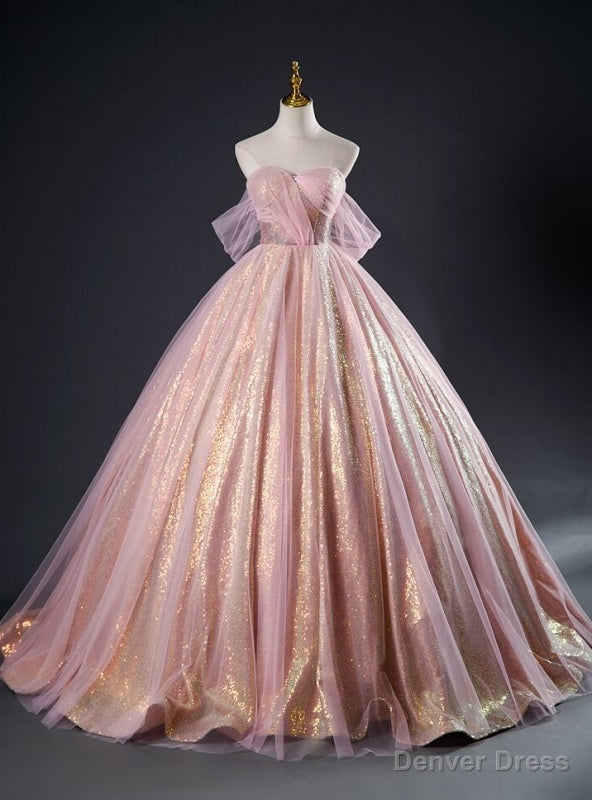 Pink Sequins Tulle Sweetheart Quinceanera Dresses