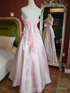 Pink Shimmering Satin Spaghetti Straps Prom Dress Fairy A Line Princess Dresses Prom Gowns