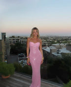 Pink Shiny Fashion Elegant Long Mermaid Slim Sequin Ball Gowns Prom Dress