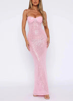 Pink Shiny Fashion Elegant Long Mermaid Slim Sequin Ball Gowns Prom Dress
